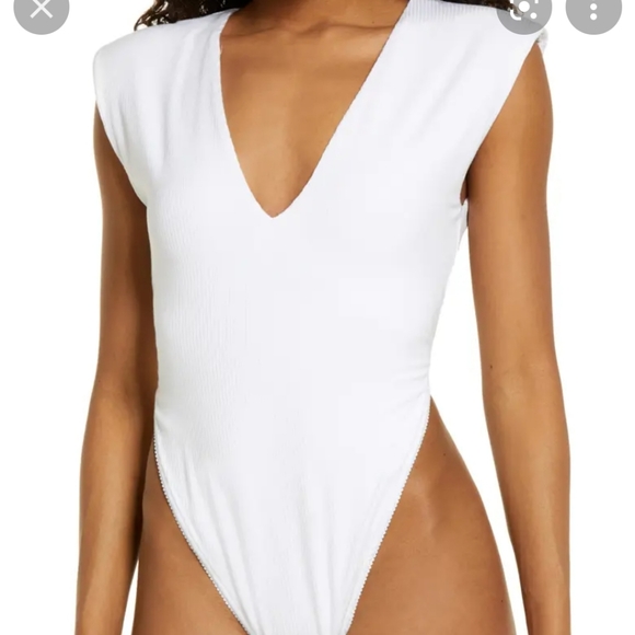 AFRM Tops - AFRM White Ribbed Ami Bodysuit